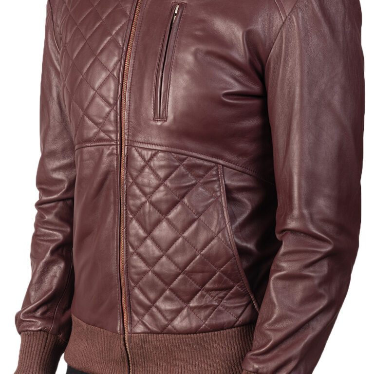 Mens Moda Maroon Leather Bomber Jacket6223-9-1568640994366